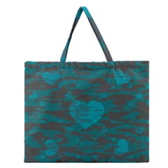 Camo Hearts Zipper Large Tote Bag