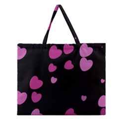 Pink Hearts Zipper Large Tote Bag