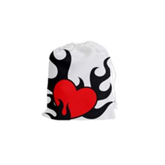 Black And Red Flaming Heart Drawstring Pouches (small) 