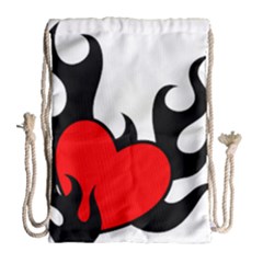 Black And Red Flaming Heart Drawstring Bag (large)