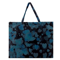 Turquoise Hearts Zipper Large Tote Bag