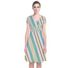 Bent Stripes              Short Sleeve Front Wrap Dress by LalyLauraFLM