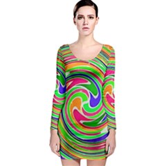 Colorful Whirlpool Watercolors                                                Long Sleeve Bodycon Dress