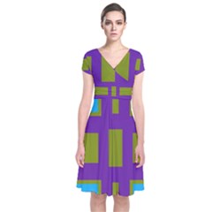 Angles And Shapes                Short Sleeve Front Wrap Dress