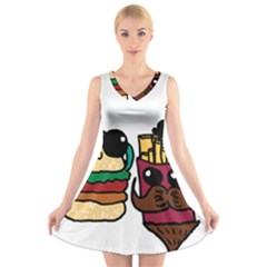 Burger And Fries V-neck Sleeveless Skater Dress