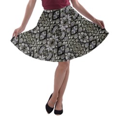 Silver Oriental Ornate A-line Skater Skirt