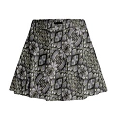 Silver Oriental Ornate Mini Flare Skirt