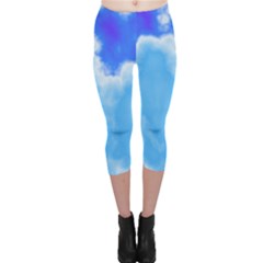 Powder Blue And Indigo Sky Pillow Capri Leggings  by TRENDYcouture