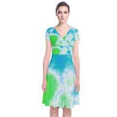 Turquoise And Green Clouds Wrap Dress