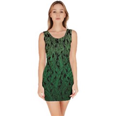 Green Ombre Feather Pattern, Black, Sleeveless Bodycon Dress by Zandiepants