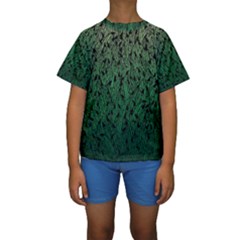 Green Ombre Feather Pattern, Black, Kid s Short Sleeve Swimwear