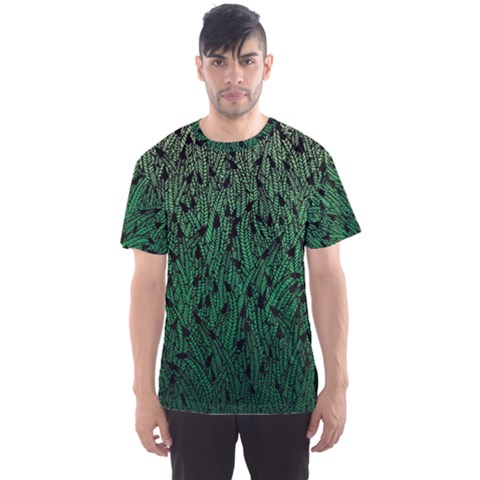 Green Ombre Feather Pattern, Black, Men s Sport Mesh Tee by Zandiepants