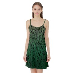 Green Ombre Feather Pattern, Black, Satin Night Slip