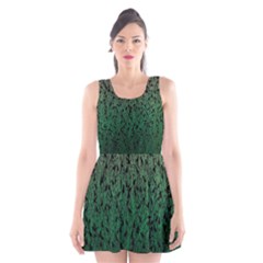 Green Ombre Feather Pattern, Black, Scoop Neck Skater Dress by Zandiepants