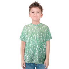 Green Ombre Feather Pattern, White, Kid s Cotton Tee