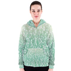 Green Ombre Feather Pattern, White, Women s Zipper Hoodie by Zandiepants