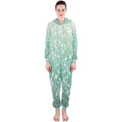 Green Ombre Feather Pattern, White, Hooded Jumpsuit (ladies)  by Zandiepants