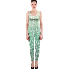 Green Ombre Feather Pattern, White, Onepiece Catsuit