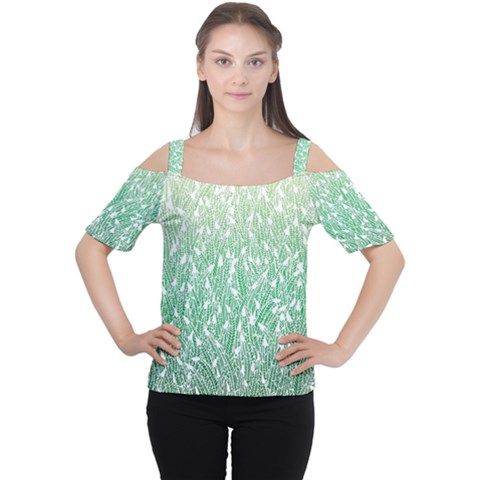 Green Ombre Feather Pattern, White, Women s Cutout Shoulder Tee by Zandiepants