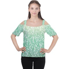 Green Ombre Feather Pattern, White, Women s Cutout Shoulder Tee