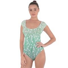 Green Ombre Feather Pattern, White, Short Sleeve Leotard (ladies) by Zandiepants