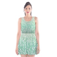 Green Ombre Feather Pattern, White, Scoop Neck Skater Dress by Zandiepants