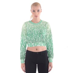 Green Ombre Feather Pattern, White, Women s Cropped Sweatshirt