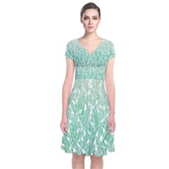 Green Ombre Feather Pattern, White, Wrap Dress