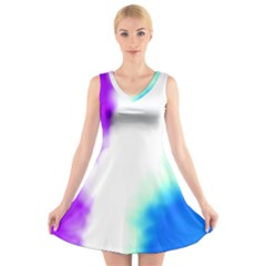 Pink White And Blue Sky V-neck Sleeveless Skater Dress