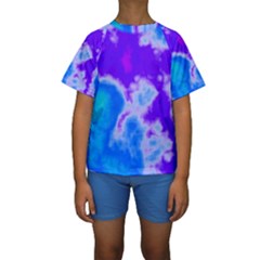 Purple And Blue Clouds Kid s Short Sleeve Swimwear