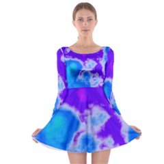 Purple And Blue Clouds Long Sleeve Skater Dress