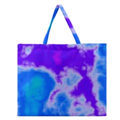 Purple And Blue Clouds Zipper Large Tote Bag