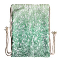 Green Ombre Feather Pattern, White, Drawstring Bag (large) by Zandiepants