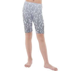 Grey Ombre Feather Pattern, White, Kid s Mid Length Swim Shorts