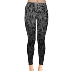 Grey Ombre Feather Pattern, Black, Leggings  by Zandiepants