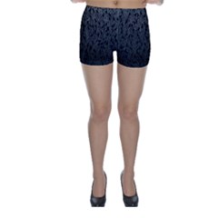 Grey Ombre Feather Pattern, Black, Skinny Shorts