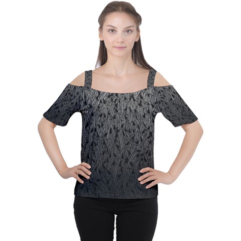 Grey Ombre Feather Pattern, Black, Women s Cutout Shoulder Tee by Zandiepants