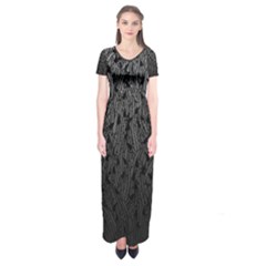 Grey Ombre Feather Pattern, Black, Short Sleeve Maxi Dress