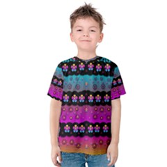 Rainbow  Big Flowers In Peace For Love And Freedom Kid s Cotton Tee