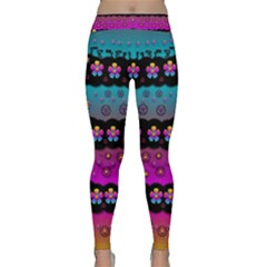 Rainbow  Big Flowers In Peace For Love And Freedom Yoga Leggings by pepitasart