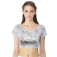 Oriental Floral Ornate Short Sleeve Crop Top (tight Fit)