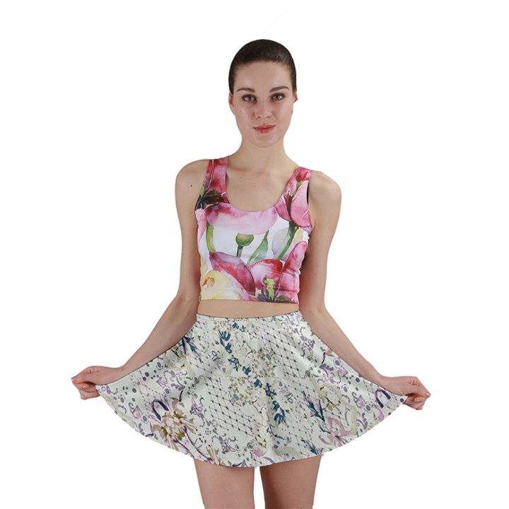 Oriental Floral Ornate Mini Skirt