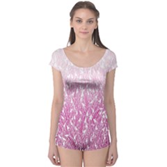 Pink Ombre Feather Pattern, White, Boyleg Leotard (ladies)