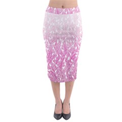 Pink Ombre Feather Pattern, White, Midi Pencil Skirt