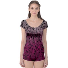 Pink Ombre Feather Pattern, Black, Boyleg Leotard (ladies)