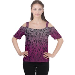 Pink Ombre Feather Pattern, Black, Women s Cutout Shoulder Tee