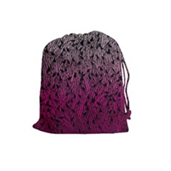 Pink Ombre Feather Pattern, Black, Drawstring Pouch (large) by Zandiepants