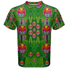 Orchid Forest Filled Of Big Flowers And Chevron Men s Cotton Tee by pepitasart