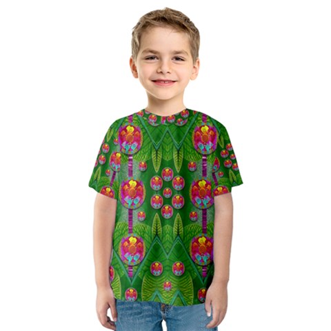 Orchid Forest Filled Of Big Flowers And Chevron Kid s Sport Mesh Tee by pepitasart