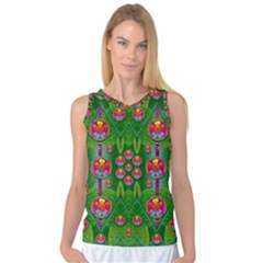 Orchid Forest Filled Of Big Flowers And Chevron Women s Basketball Tank Top